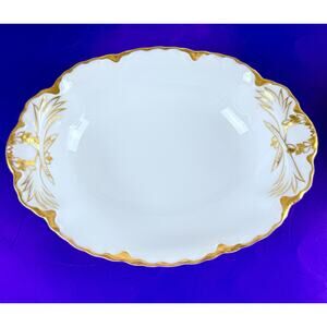 Rare Racine Serving Dish Bavaria 9” Hand Painted Gold Gilt Detail Bowl White VTG